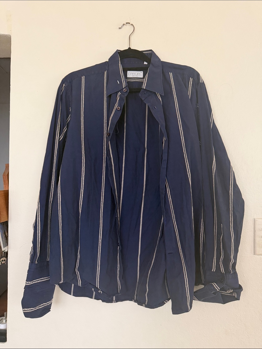 Castell Vintage Classic Navy Stripe Men's Button-Up Shirt Jacket Size Large
